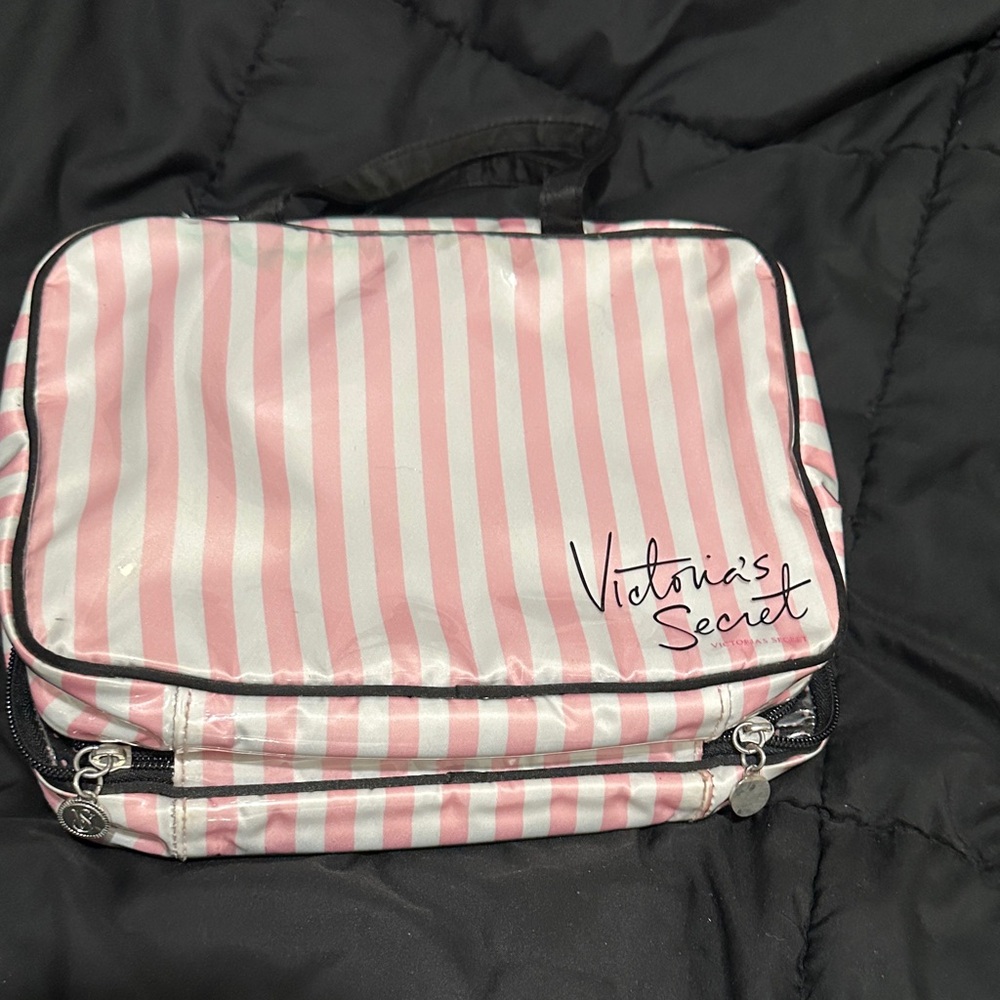 Victoria's Secret Pink and White Striped Hanging Cosmetic/Toiletry Case